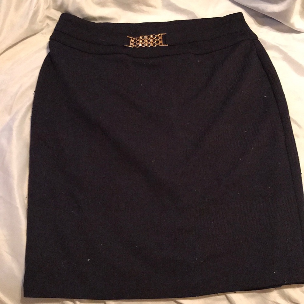 Navy Blue Midi Skirt w/ Gold Accents